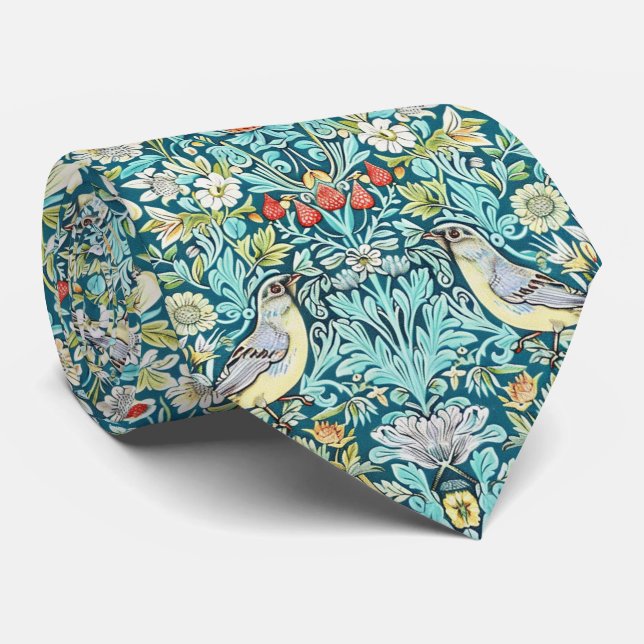 Corbata PixDezines William Morris Strawberry Thief Turques (Enrollado)