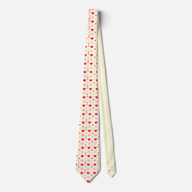 Corbata Pixel Corazón Flecha San Valentín Crema Ro (Anverso)