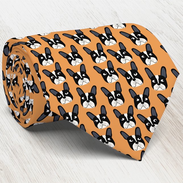 Corbata Pizarra de Bulldog francés Naranja de cuello (Pied French Bulldog dog pattern orange art neck tie)