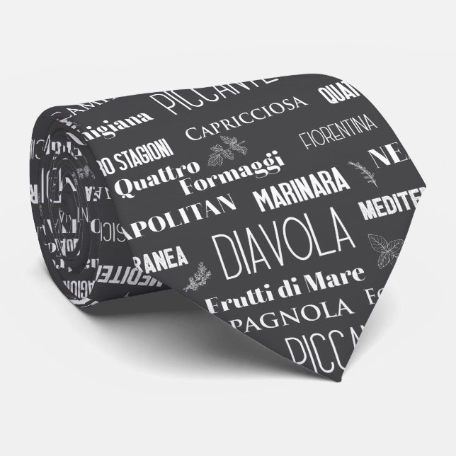 Corbata Pizza Lover Typographic Chef Italiano Negro (Enrollado)
