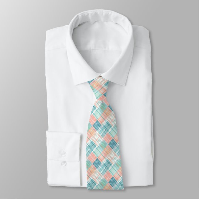Corbata Placa azul, de menta y de madrás blanca (Atado)