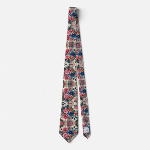 Corbata Placa azul rosa floral monogramada
