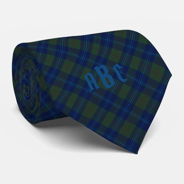 Corbata Placa azul y verde monogramada (Enrollado)
