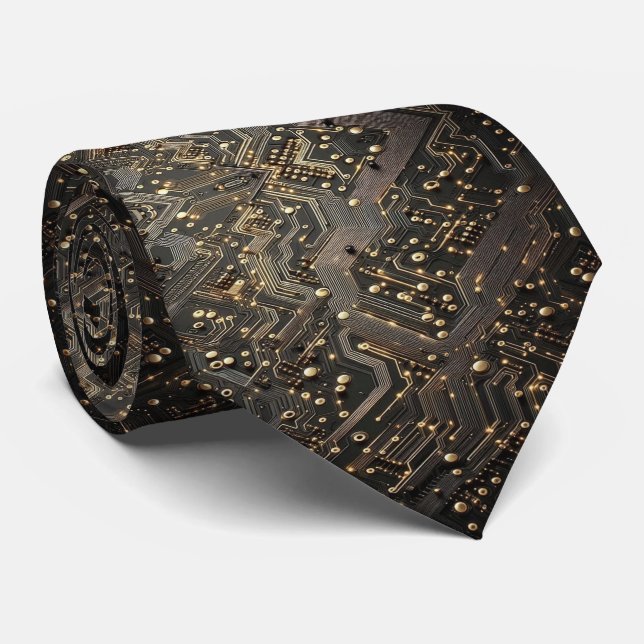 Corbata Placa base de computadora negra y dorada geek (Enrollado)