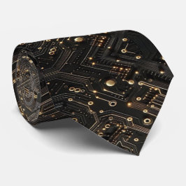 Corbata Placa base negra y dorada de circuito geek