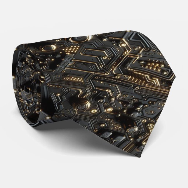 Corbata Placa base negra y dorada de circuitos para geeks (Enrollado)