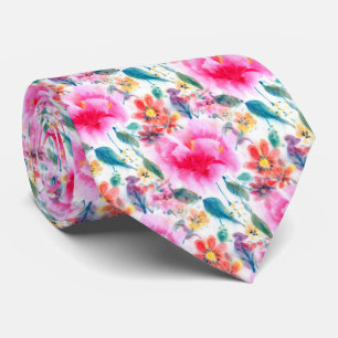 Corbata Placa de matrícula de flores de acuarela coloridas