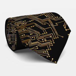 Corbata Placa de ordenador Geeky Black and Gold Circuit