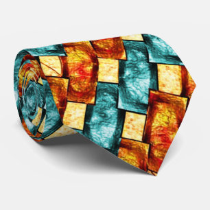 Corbata Placas rectangulares de naranja cian tallado y man