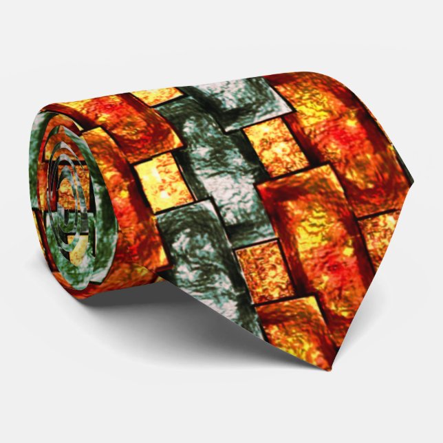 Corbata Placas rectangulares rojas talladas y manchadas (Enrollado)