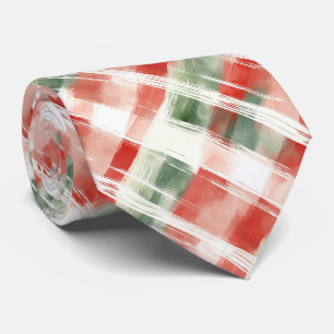 Corbata Plaid de acuarela roja verde blanca de Navidad