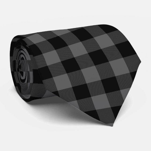 Corbata Plaid de Búfalo Gris (Enrollado)