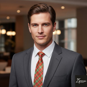 Corbata Plaid de Coral y Salvia