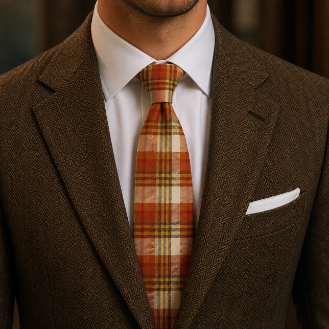 Corbata Plaid de Otoño  Naranja Cálido y Óxido  (Subido por el creador)