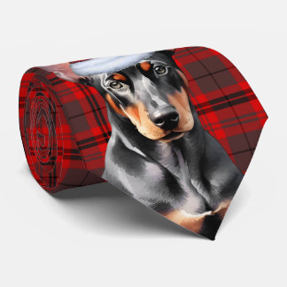 Corbata Plaid Navideño Fiesta Amante del Perro Doberman Pi