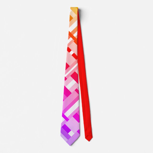 Corbata Plaid Ombre en Amarillo, Naranja, Rosa y Púrpura (Anverso)
