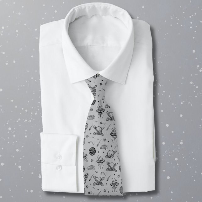 Corbata Planetas cohetes gris garabato espacio  (Subido por el creador)