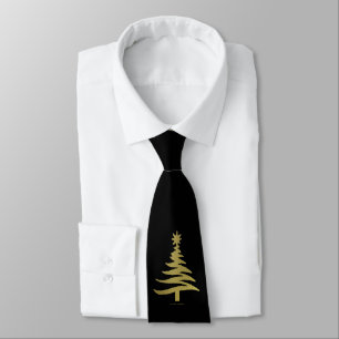 Corbata Plantilla de árbol de Navidad dorado sobre negro