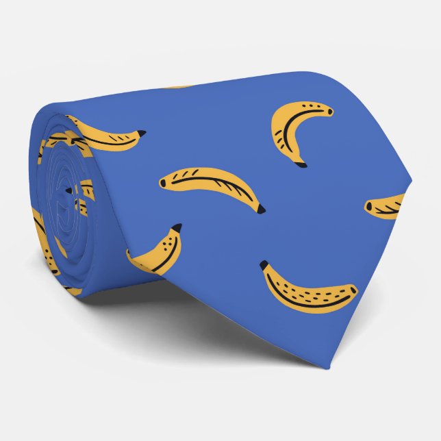 Corbata Plátanos gráficos de fondo azul brillante (Enrollado)