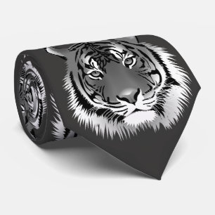 Corbata plateada con tigre negro y blanco