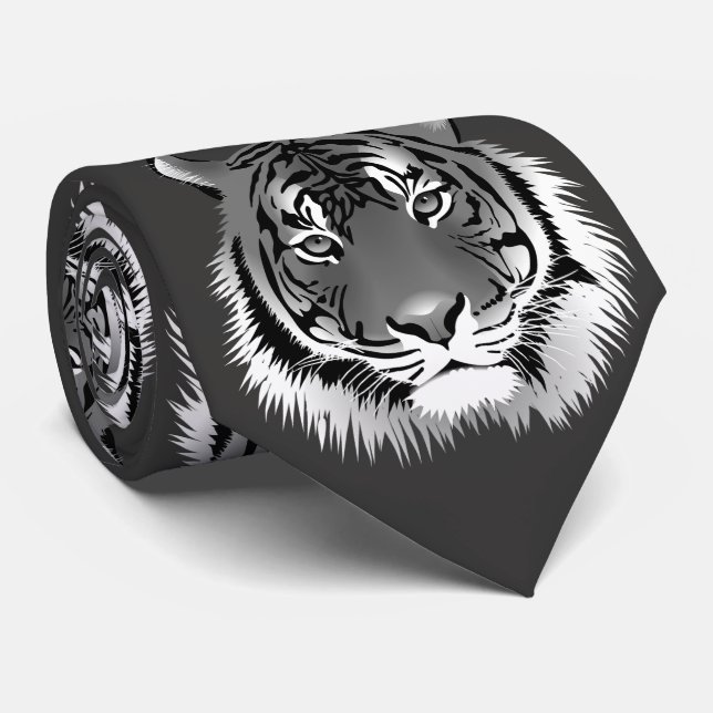Corbata plateada con tigre negro y blanco (Enrollado)