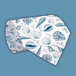 Corbata Playa de Seashell Blue White