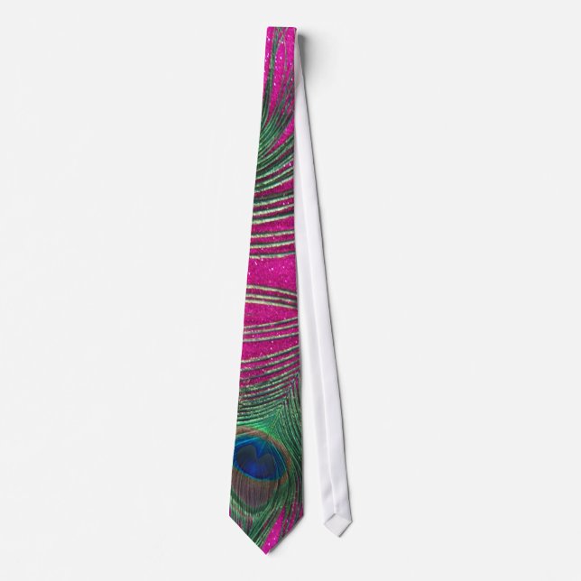 Corbata Pluma de pavo real rosado Purpurinoso (Anverso)