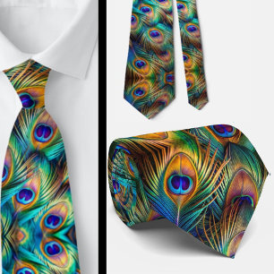 Corbata Plumas de Pavo Real Arcoíris
