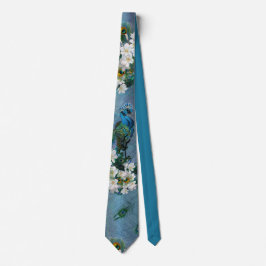 Corbata Plumas de pavo real y seda metálica verde esmerald