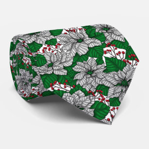 Corbata Poinsettia blanca, patrón de Navidades