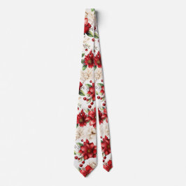 Corbata Poinsettia Flor Rojo Patrón Floral Mujer Hombre
