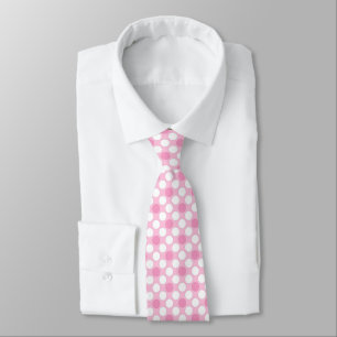 Corbata Polka pega retro rosa blanco
