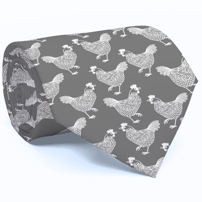 Corbata Pollo Hen Poultry (Gray and white hen chicken poultry farm neck tie)