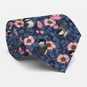 Corbata Pollos en el rosa salvaje en rosa y azul