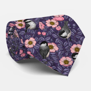 Corbata Pollos en el rosa salvaje en rosa y violeta