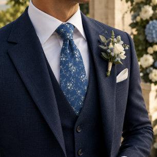Corbata Polvo Botánico Azul y Flores 
