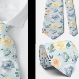 Corbata Polvorientos Rosas florales azules y crema Cuello 