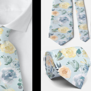Corbata Polvorientos Rosas florales azules y crema Cuello 