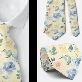 Corbata Polvorientos Rosas florales azules y crema Cuello 