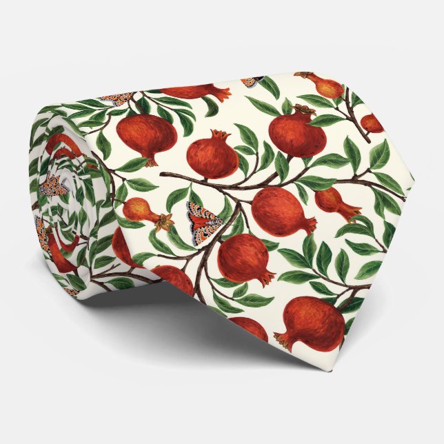 Corbata Pomegranatos y Bella Moths sobre blanco roto (Enrollado)