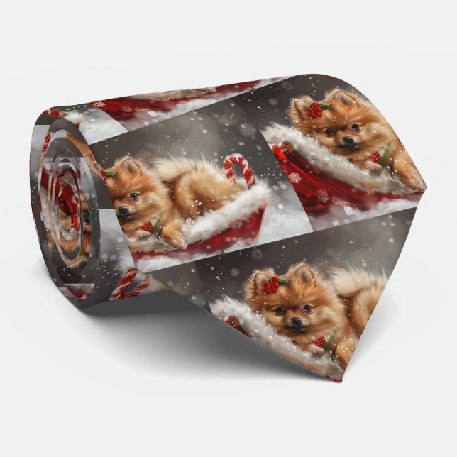 Corbata Pomerania Perro Festivo de Navidad (Enrollado)