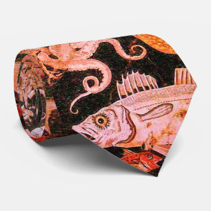 Corbata POMPEII OCEAN - ESCENA DE VIDA DEL MAR ANTIGUO Roj
