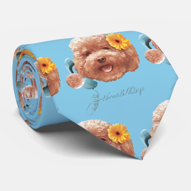 Corbata Poodle de juguetes con flores y Ilustracion de tel (Enrollado)