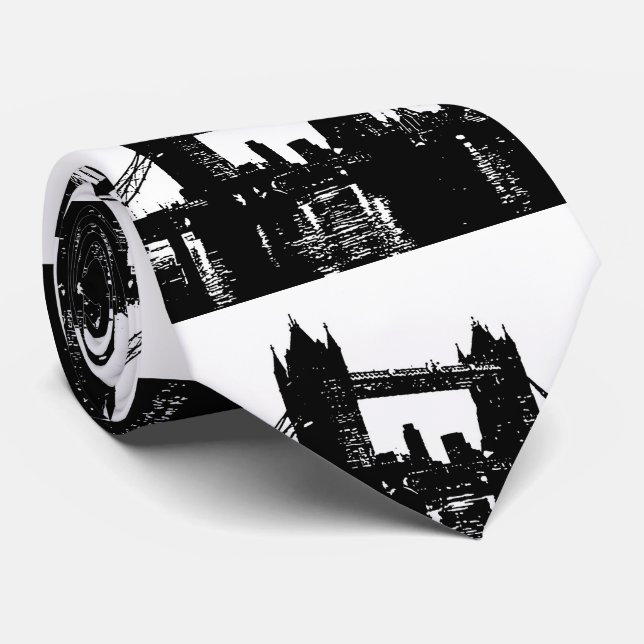 Corbata Pop Art London Tower Bridge Silhouette (Enrollado)