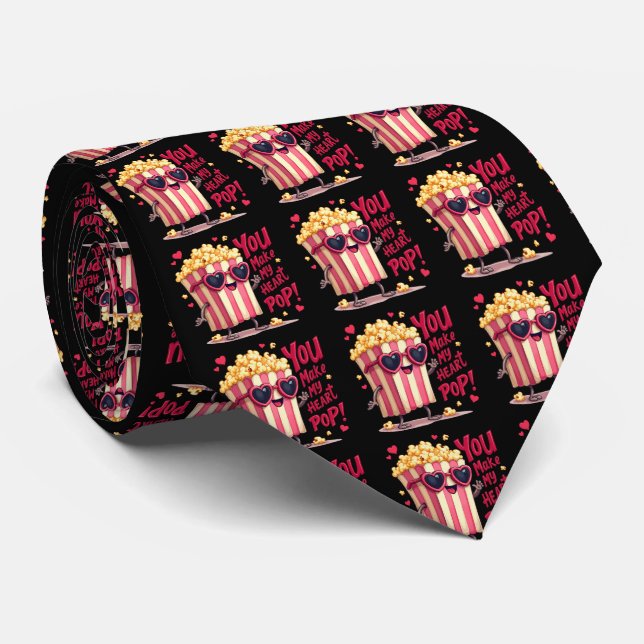 Corbata Popcorn Heart Pop Valentine Design (Enrollado)