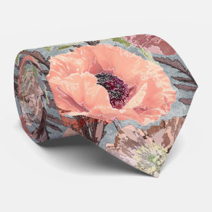 Corbata Poppies color rosa floral vintage gris estilo de f
