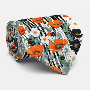 Corbata Poppies de naranja California y franjas negras