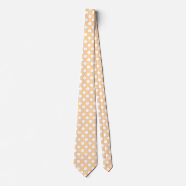 Corbata Pos de polka blanca en beige (Anverso)