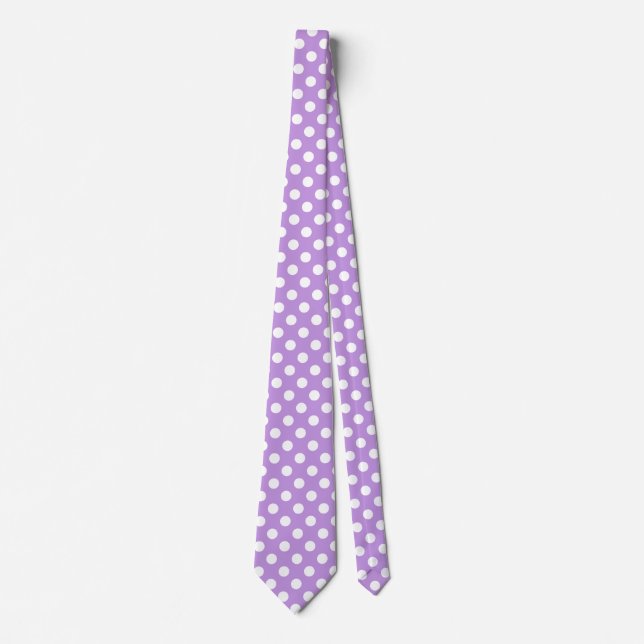 Corbata Pos de polka blanca sobre lila (Anverso)