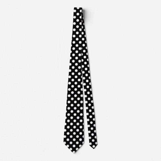 Corbata Pos de polka blanco sobre negro (Anverso)
